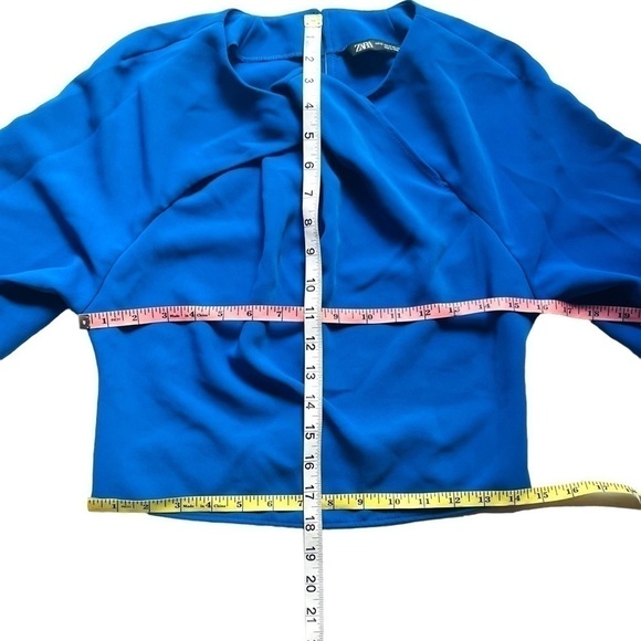 ZARA electric blue front crossover cropped blouse long sleeve keyhole size XS - Picture 14 of 15